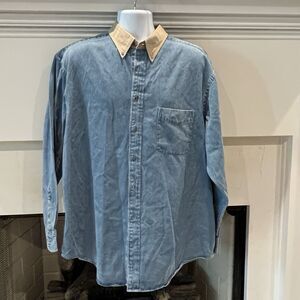 Roundtree Yorke VTG Blue Denim Work Button Down Shirt Mens XL Heavyweight